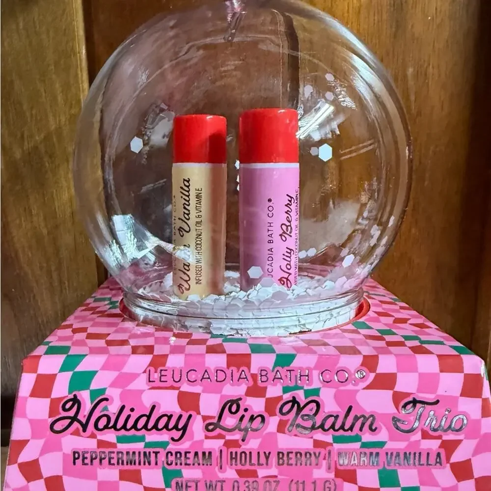 Leucadia Bath Co. Holiday Lip Balm Trio snow globe gift set